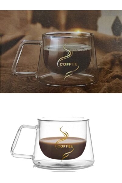 Balsa Grup Double Walled Mug Cup 200 ml Glass Glass with Handle 1 Piece