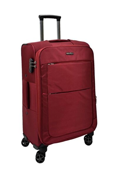 ÇÇS Orta Boy Kumaş Valiz 4 Tekerlekli Bordo Valiz
