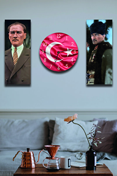 Teknograf 3 Parçalı Dekoratif Atatürk Tasarımlı Duvar Saati