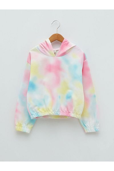 LC Waikiki Langarm-Sweatshirt mit Kapuze und Batikmuster für Mädchen