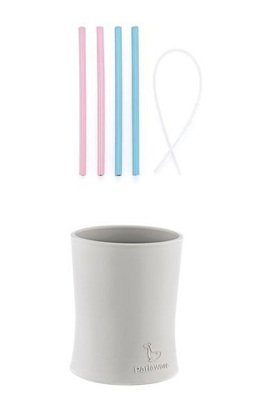 Parlaware Mint Green Silicone Children's Straw and Drinking Cup - 4 Straw and 1 Cleaner
