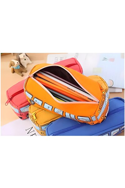 INU 1 Pc / Bus Pencil Case Red Large Capacity School Bus