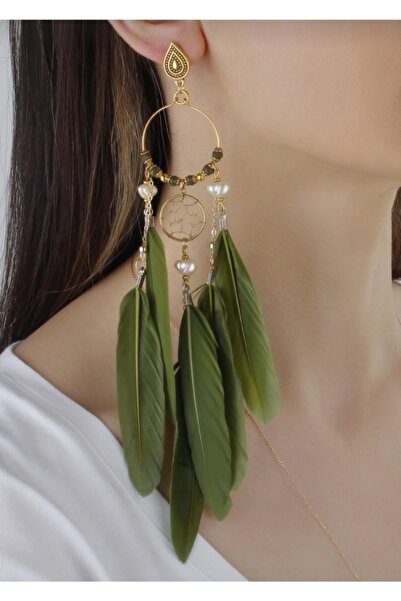 HOSBUTIK Gold Green Single Ear Earrings