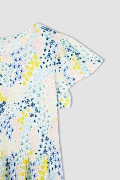 DeFacto Dívčí letní šaty pravidelného střihu s krátkým rukávem a bavlněným česaným vzorem