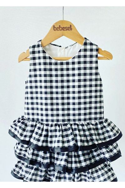 Magu Gray Ribbon Gingham Girls' Dress