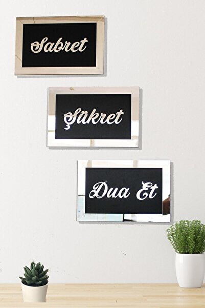 Genel Markalar Sabret Şükret Dua Et Duvar Tablosu Dekoru 3'lü Dua Seti Siyah ...