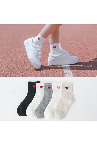 Meguca Socks Дамски комплект колежански чорапи с шарка на сърце и 5 чифта