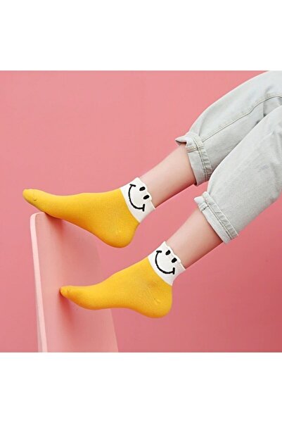 Meguca Socks Kadın Çok Renkli Gülen Yüzler Desenli Çorap Seti 5 Çift