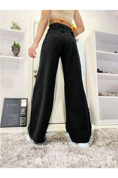 Trn JNS Pantaloni negri din Jean Palazzo cu talie foarte înaltă Pitch 90&#39;s