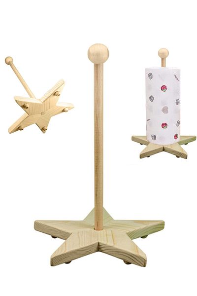Kazanabil Wooden Starry Upright Roll Paper Towel Holder 30cm