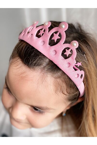 QUEEN AKSESUAR Simli Incili Yıldızlı Prenses Kraliçe Doğum Günü Tacı Çocuk Ta...