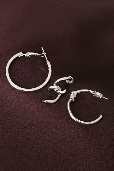 modalem Knot Model Silver Color Metal Multiple Hoop Earrings