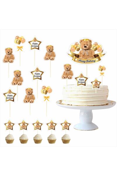 SİYAH PARTİ EVİ Teddy Bear Ayıcık Doğum Günü Pasta Süsü Kürdan Takımı