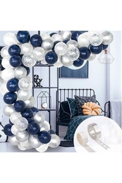 MERİ PARTİ Adult Birthday Midnight Blue White Silver Confetti Balloon Chain Set Chain