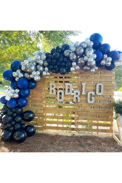 MERİ PARTİ Chrome Silver Pastel Midnight Blue Dark Blue Balloon Chain 100 Pieces