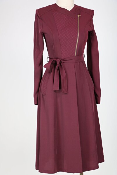 hepyen Bordo Fermuarlı Bel Oturtmalı