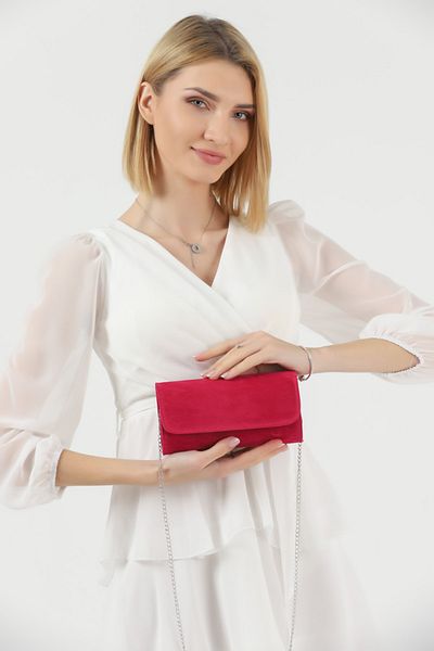 efnanstore Geanta de seara din piele intoarsa fuchsia