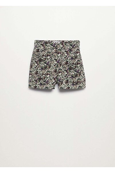 MANGO Woman Kadın Siyah Desenli Pamuklu Şort
