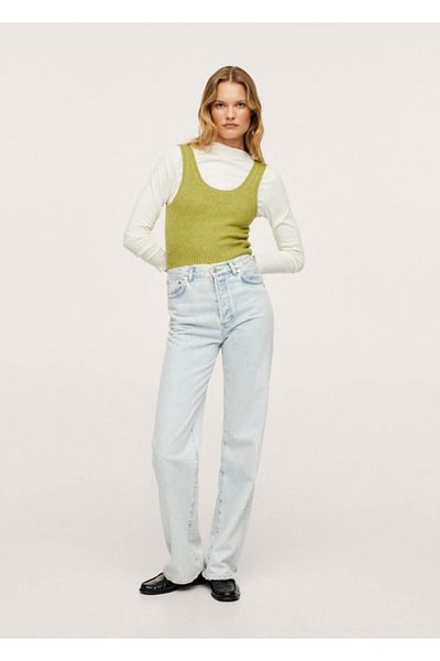 MANGO Woman Top de damă din tricot decupat verde pădure