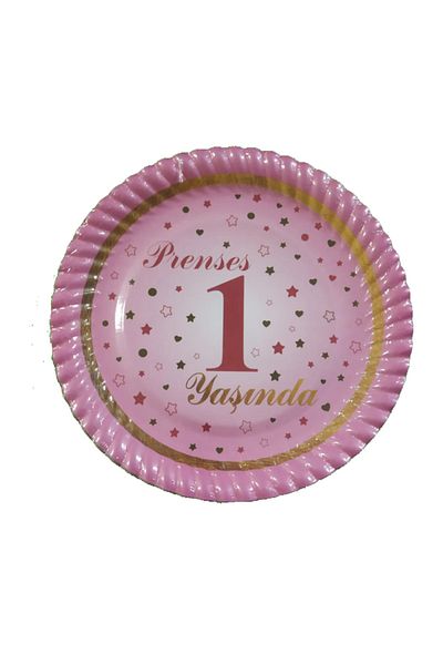 Parti dolabı 8 Pieces Pink 1 Year Old Birthday Party Plate First Birthday Concept