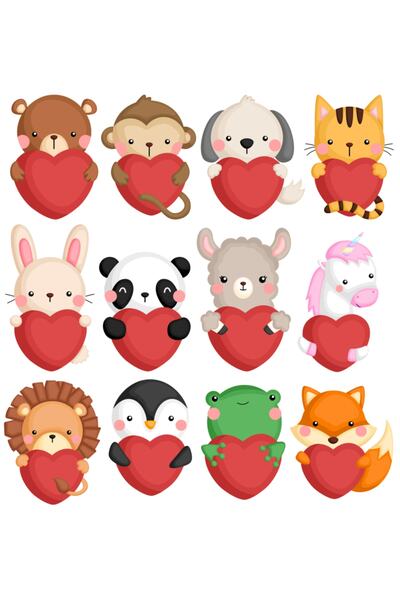 TELLGRAF Animal Sticker Holding a Heart (Set of 2 15x15 Cm)
