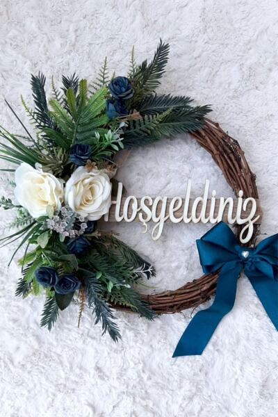 Lotus Hediye Beyaz Güllü Kapı Süsü-kapı Çelengi