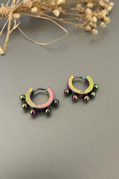 Jaida Moda Unisex Hologram Ball Detailed Steel Hoop Earrings