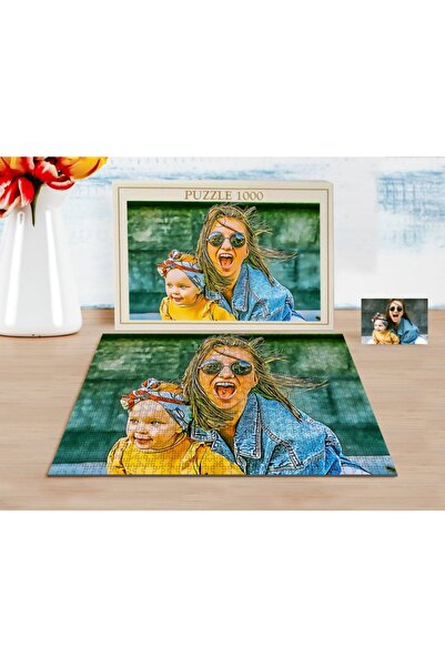 Bk Gift Kişiye Özel Tam Boy Anne Kız Karikatürlü 1000 Parça Profesyonel Puzzle-1
