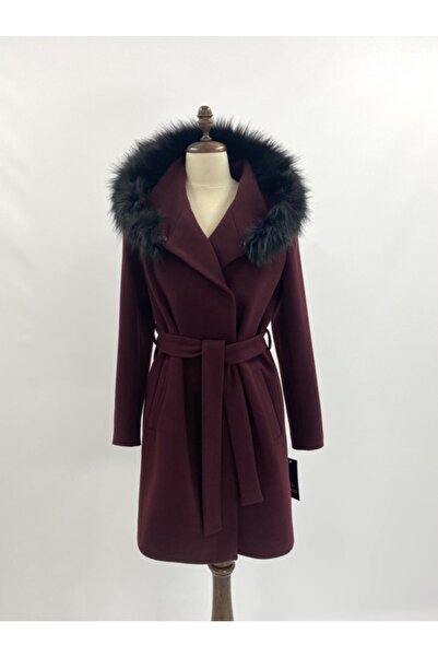 Lalezar Kadın Bordo Kapüşonlu Kaban