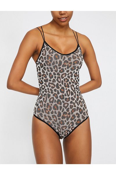 Koton Schwarzer Damen-Body mit Leopardenmuster 9YLK23119MK