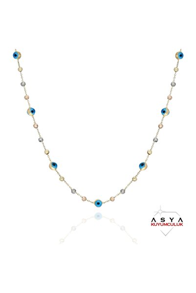 ASYA KUYUMCULUK Toplu Ve Göz Boncuklu 14 Ayar Altın Kolye Ve Bileklik