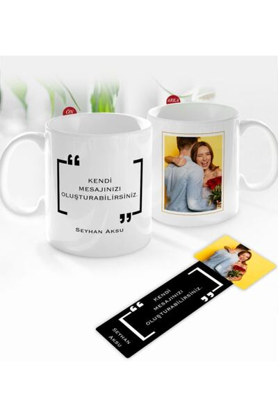 Bk Gift Kişiye Özel Isimli Fotoğraflı Kupa Bardak Ve Ahşap Kitap Ayracı-1