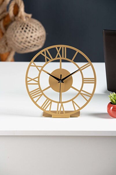 Gowpenart Roma Rakamlı Metal Gold Masa Saati 1,5 Mm Kalınlık 25x23cm