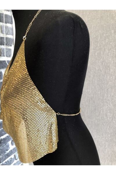 Senora Butik Shiny Armor Gold - Back Low-cut Crop Bustier