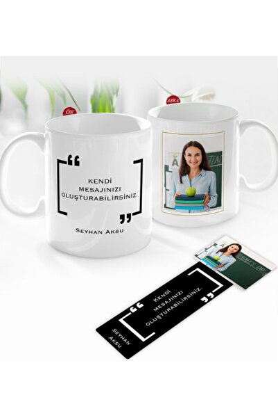 Bk Gift Kişiye Özel Öğretmen Fotoğraflı Kupa Bardak Ve Ahşap Kitap Ayracı-2