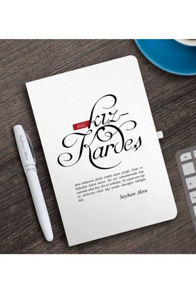 Bk Gift Kişiye Özel Mânâ Kız Kardeş Beyaz Defter Ve Kalem Hediye Seti