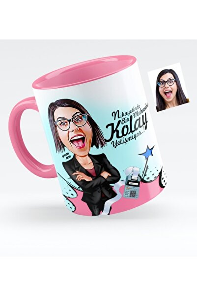 Bk Gift Kişiye Özel Bayan Muhasebeci Karikatürlü Pembe Kupa Bardak - 2
