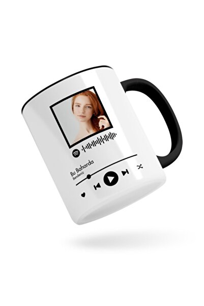 Bk Gift Kişiye Özel Spotify Barkodlu Fotoğraflı Siyah Kupa Bardak