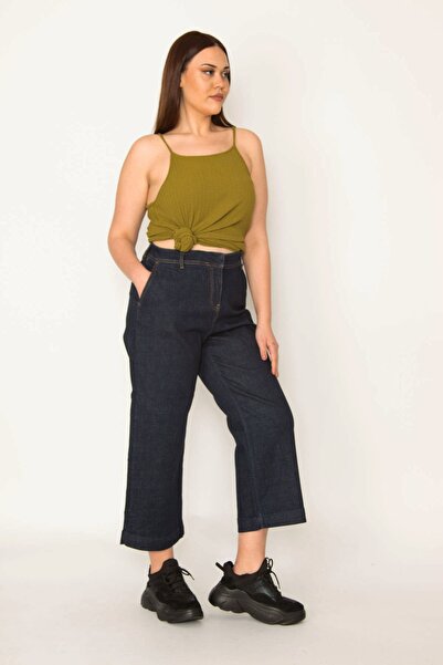 Şans Tekstil Women's Navy Blue Classic Cut Side Pocket Geneiş Long Ankle Length Jeans 26a31863