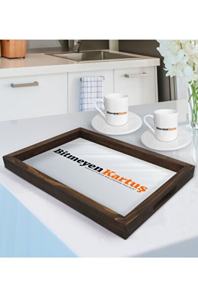 Bk Gift Firmalara Özel Logolu Doğal Ahşap Tepsi Ve 6’lı Kahve Fincan Takımı