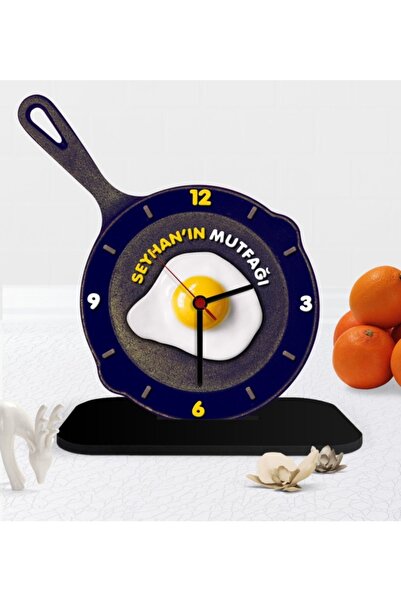 BK Kişiye Özel Dekoratif Mutfak Tava Ahşap Masaüstü Saat - 3