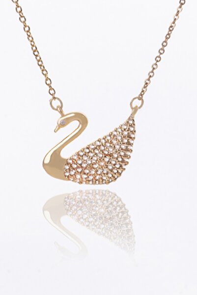 Sortie Aksesuar Kuğu Figürlü Özel Tasarım Zirkon Taşlı Kolye 007