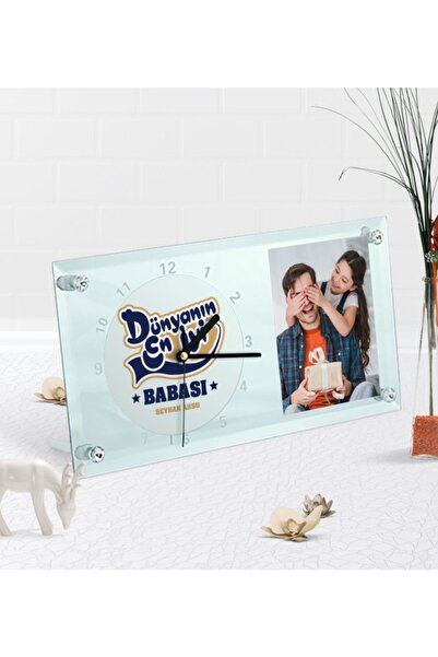 Bk Gift Kişiye Özel Fotoğraflı Dünyanın En Iyi Babası Masaüstü Cam Saat-2