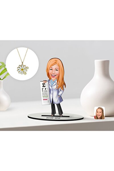 Bk Gift Kişiye Özel Kadın Göz Doktoru Karikatürlü 3d Ahşap Biblo Ve Isimli Ta...