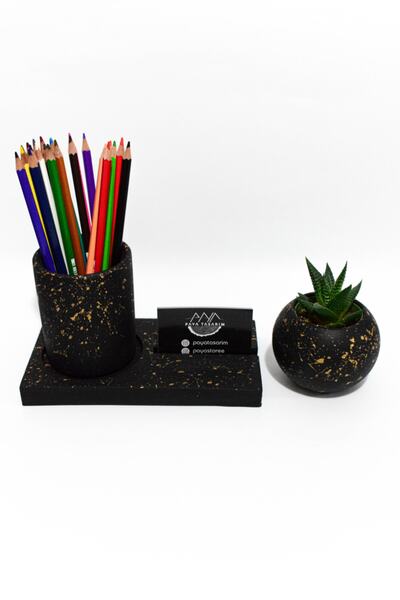 PAYATASARIM Beton Ofis Seti Kalemlik Saksı Kaktüs Tabanlık(kartvizitlik/telef...