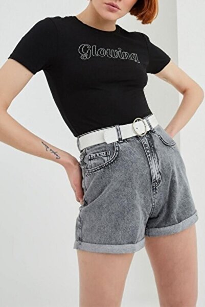 ARESMODA تي شيرت أسود برقبة دائرية للسيدات