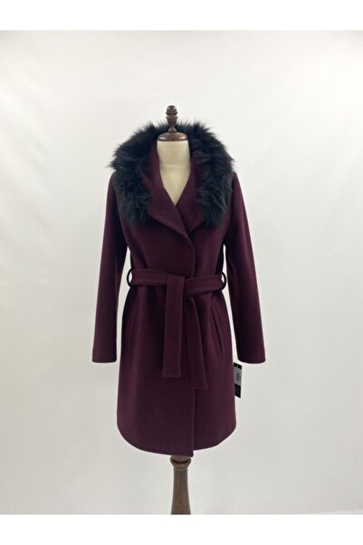 Lalezar Kadın Mürdüm Kapüşonlu Kaban