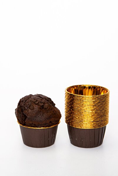 Huzur Party Store Kahverengi Parlak Karton 25'li Kek Kalıbı Kenarı Gold Kaplama Fırında Dağılmayan 6.5x4 cm Muffin