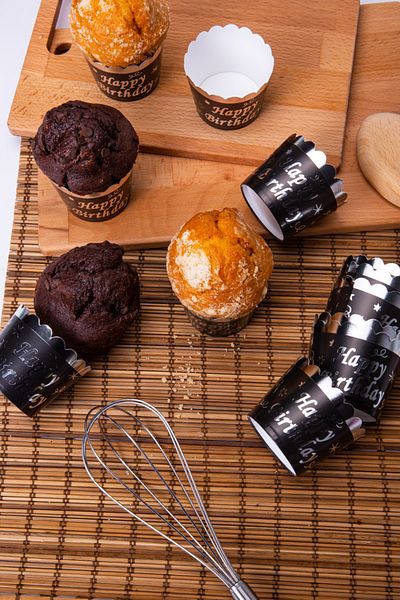 Huzur Party Store Silver Gilded Black 12-Piece Cake Mold Happy Birthday Written 6.5x5 Cm Muffin That Does Not Disintegrate in the Oven