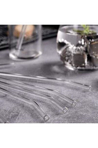 Kaşbaşı Home Transparent 4-Piece Glass Curved Straws